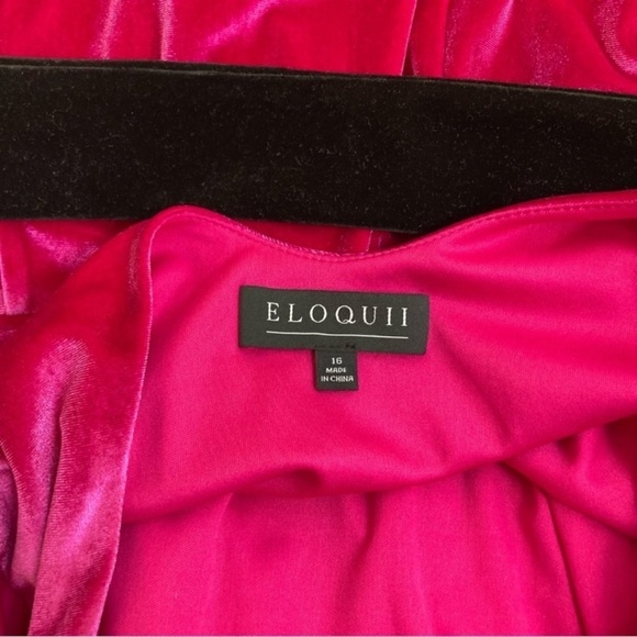 Eloquii Hot Pink Velvet Cowl Back Maxi with Black Tie Belt - Picture 13 of 16